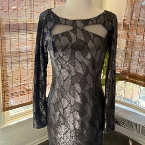 Long Sleeve Black Sequin Mesh Dress